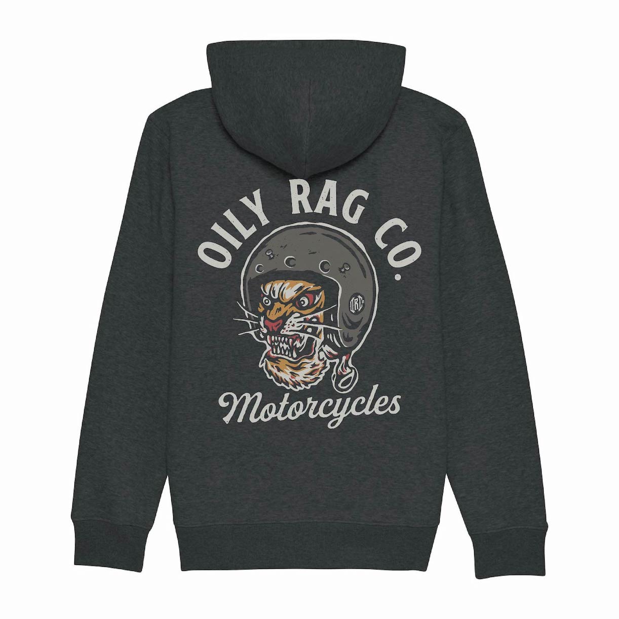 Bengal Tiger Pullover Hoodie - Front / Back Print - DK Grey Heather | Oily Rag Co