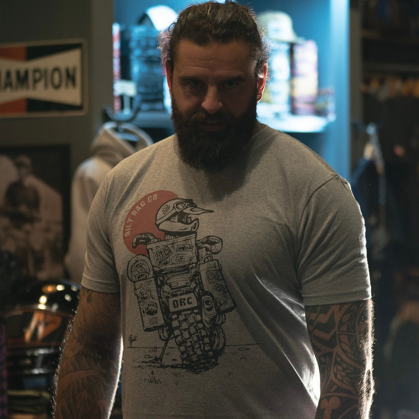 grey tshirt, off road, adventure bike, motorbike, motorcycle, beard, biker, cotton tee, grey