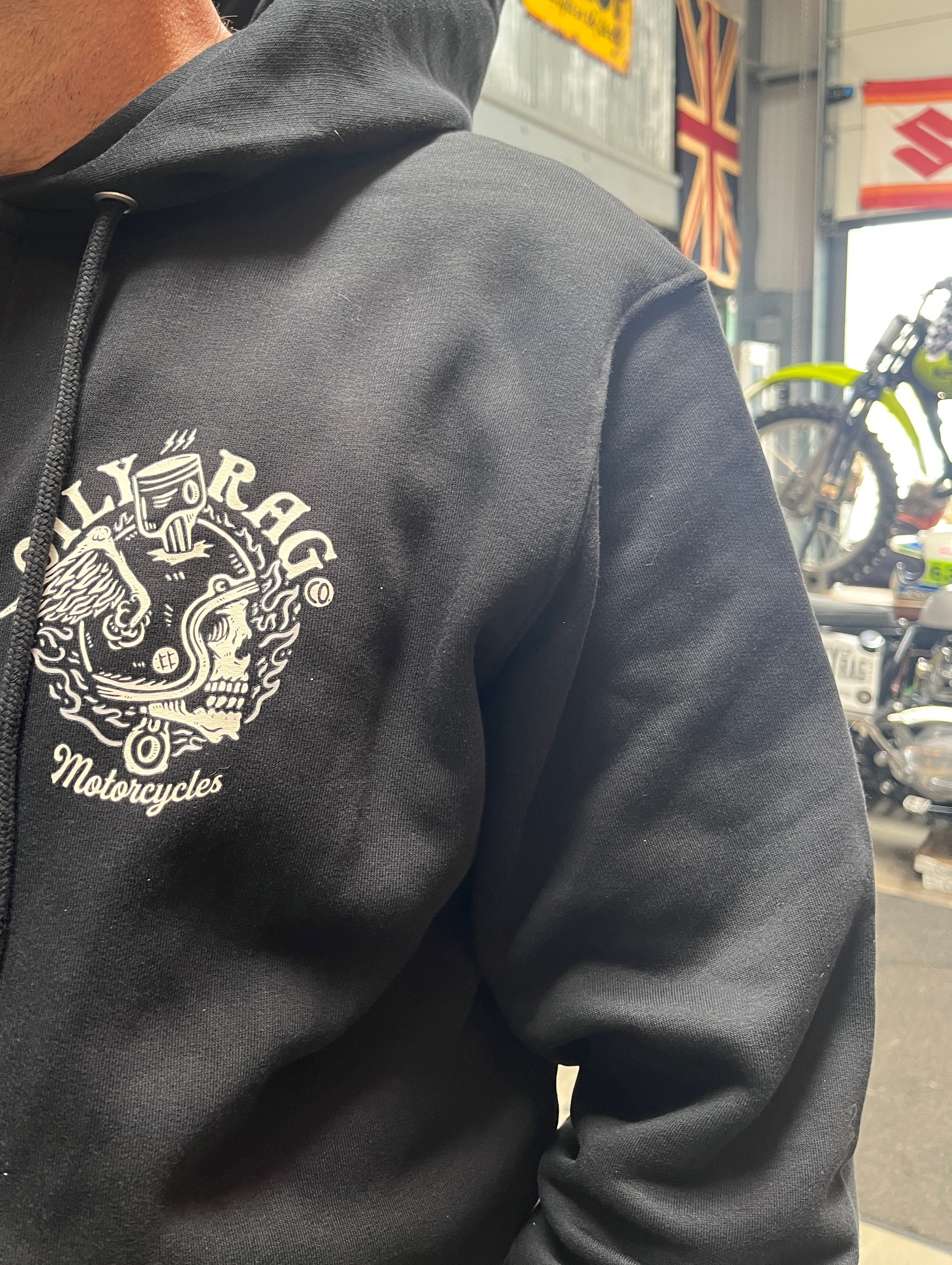 Flaming Skull Helmet Pullover Hoodie - Black