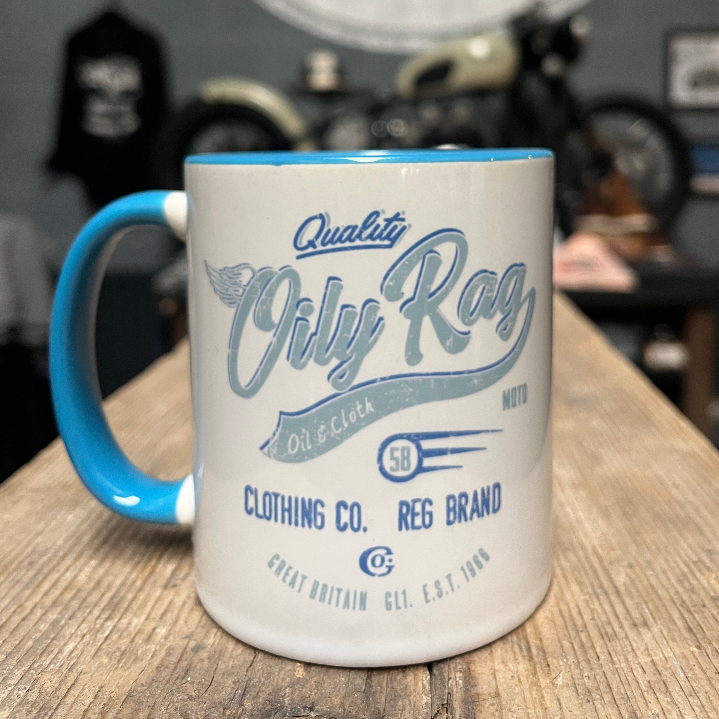 Oily Rag Co Brand (Blue) Mug + Free coaster | Oily Rag Co