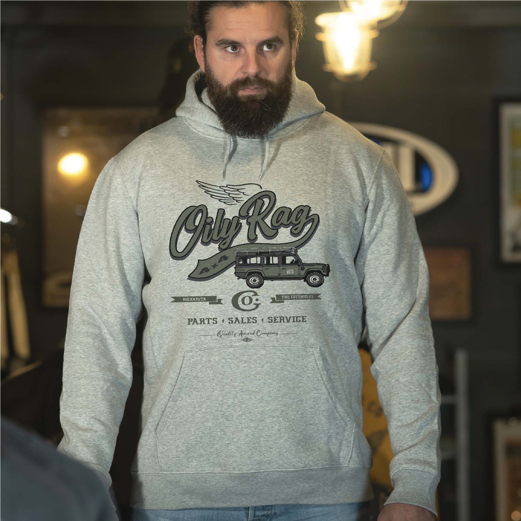 hoodie, mens hoodie, land rover, landrover defender, light grey hood