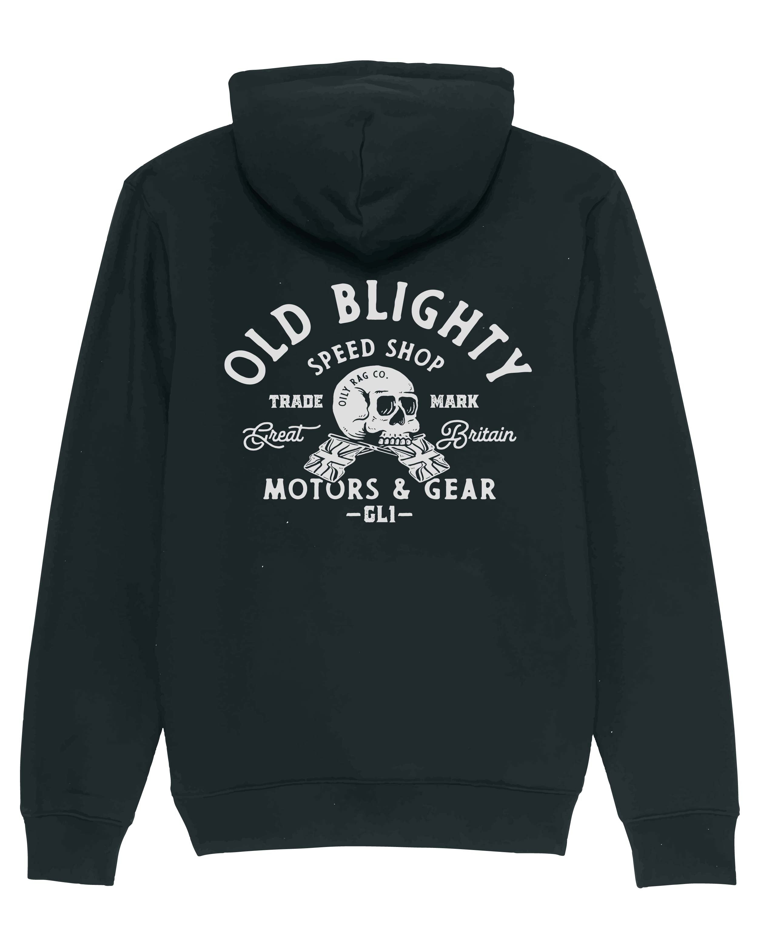 Old Blighty Pullover Hoodie - Front / Back Print - Black | Oily Rag Co