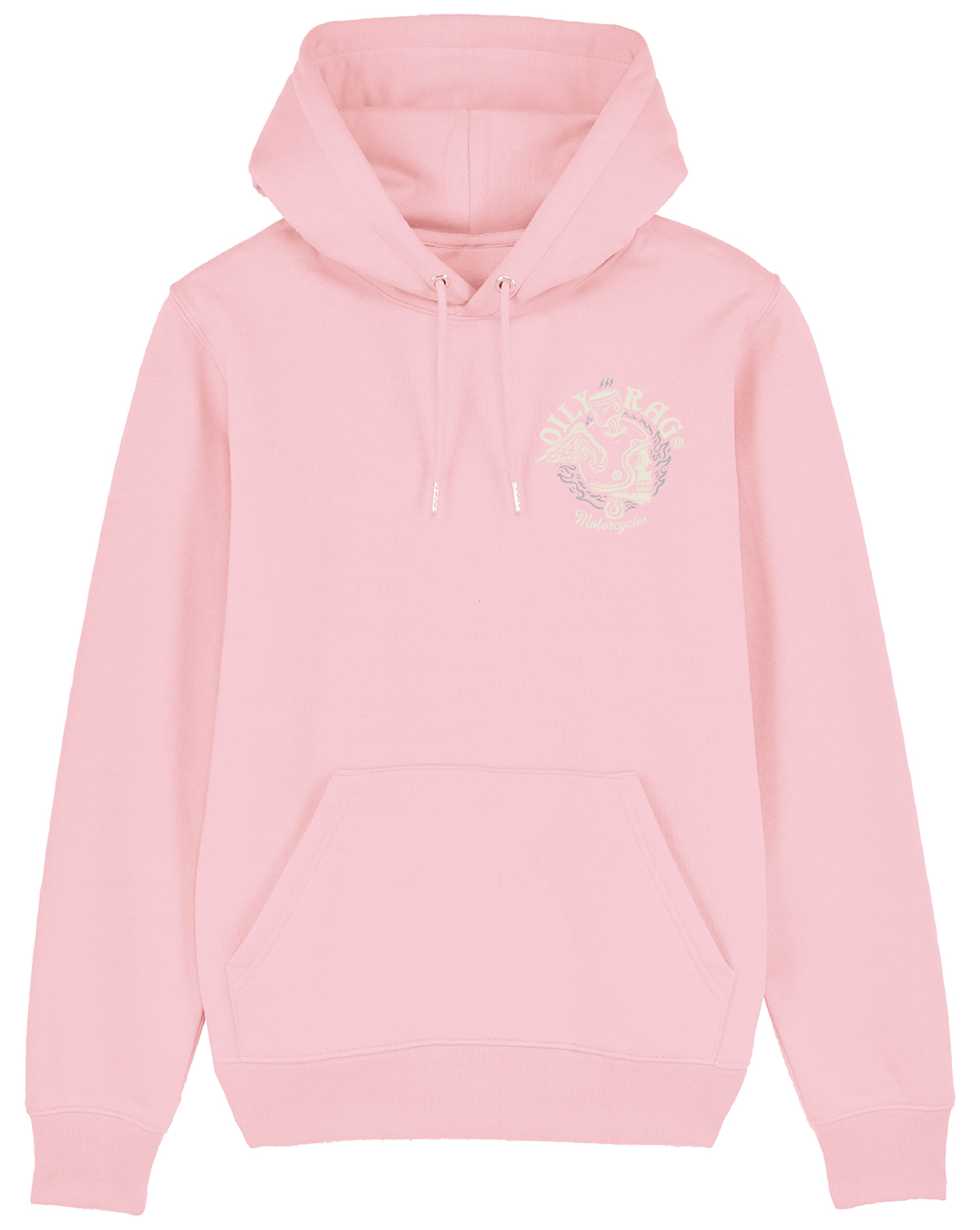 Flaming Helmet Pullover Hoodie - Front / Back Print - Cotton Pink | Oily Rag Co