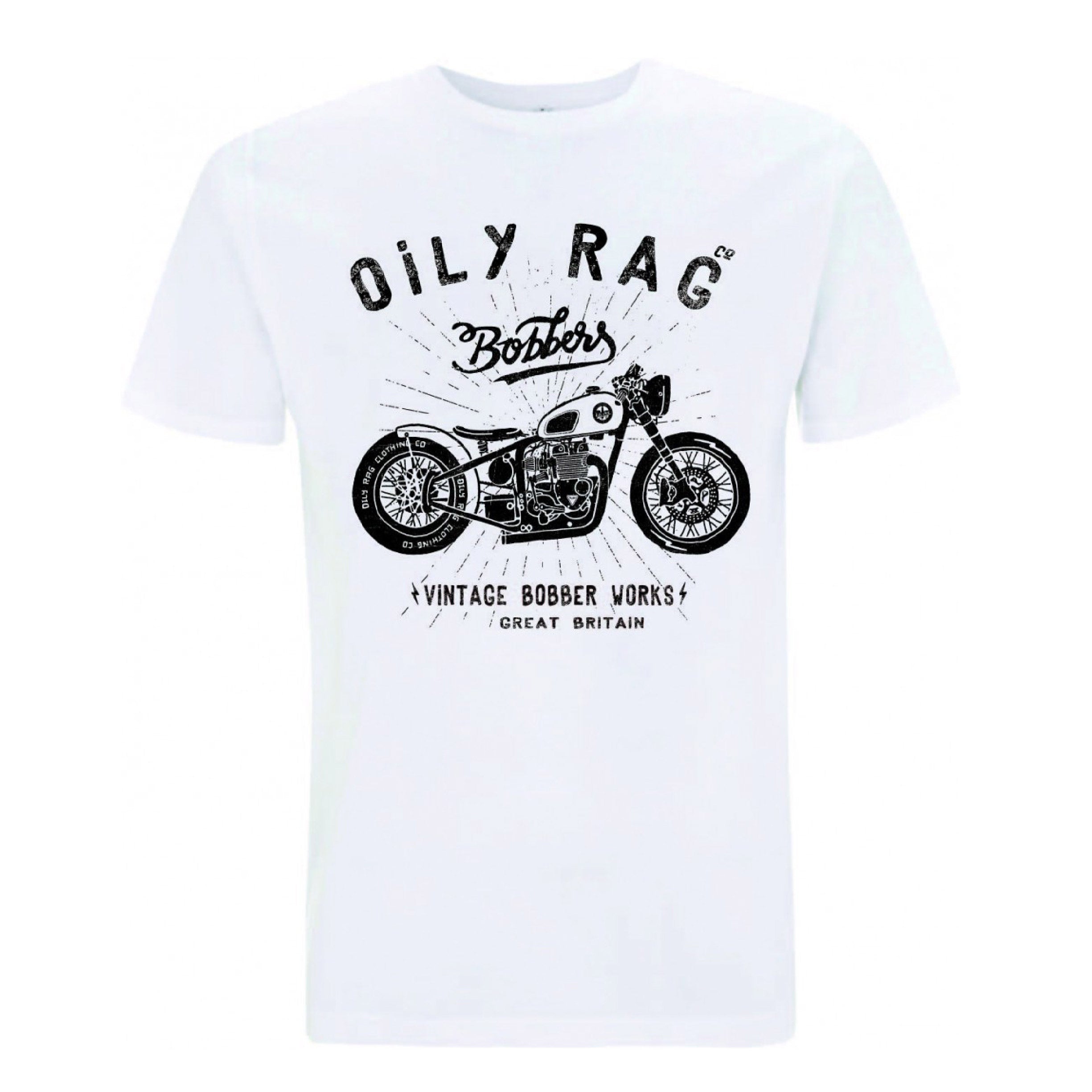 white, regular fit tshirt, vintage, British, motorcycle clothing, motorbike gear