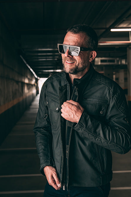 ByCity Mens Belfast Green Waxed Cotton Motorcycle Jacket