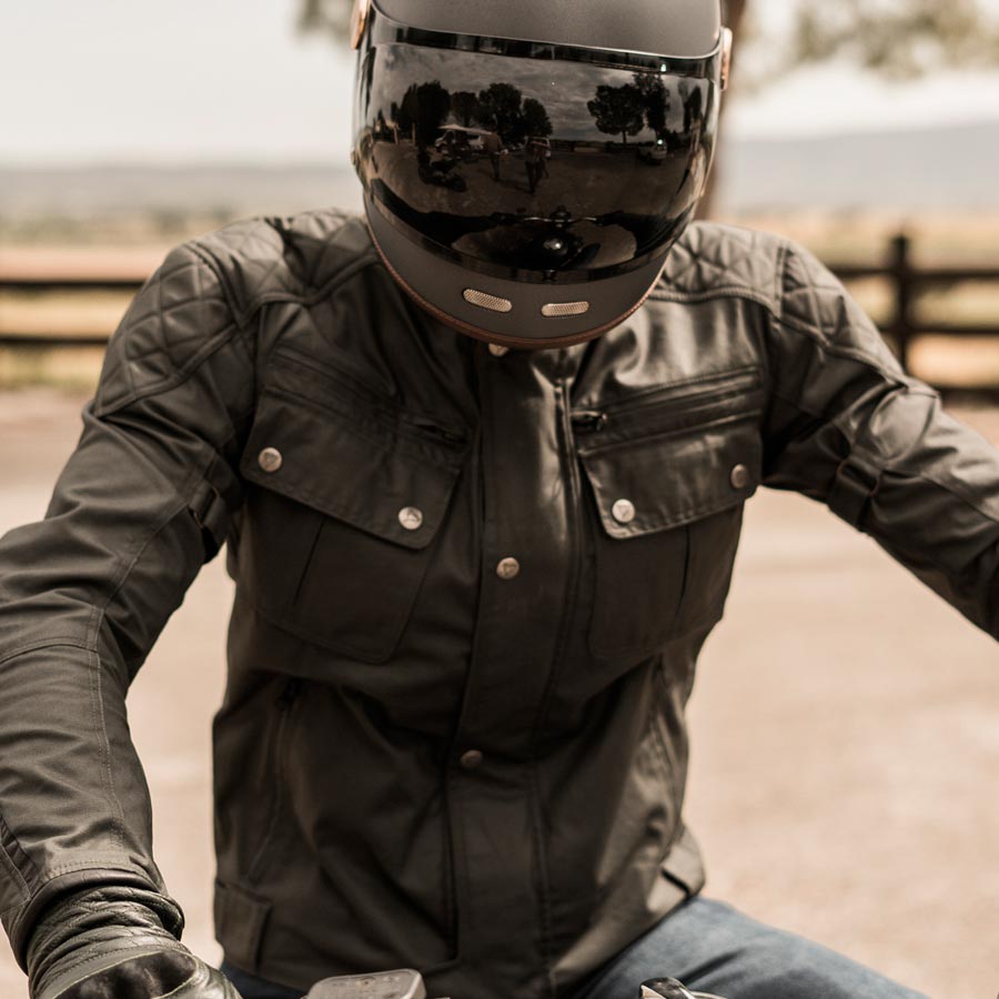 ByCity Mens Belfast Green Waxed Cotton Motorcycle Jacket