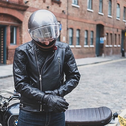 GOLDTOP BOBBER CE Armoured mens leather Jacket in Black with Knox CE Level 1 shoulder and elbow armour UK FREE POSTAGE