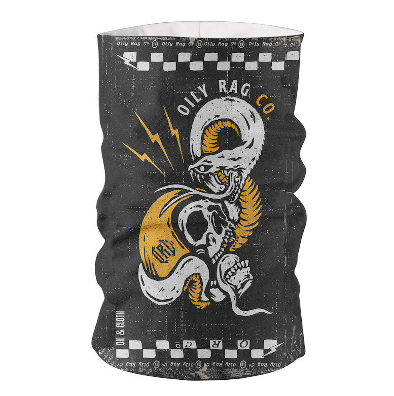 Oily Rag Skull n Snakes TooB - Charcoal/Offwhite/Yellow - Multi-funtional Face Protection. | Oily Rag Co