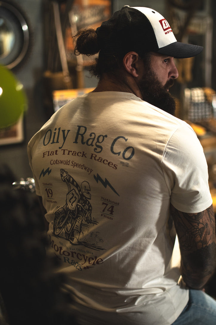 Cotswold Speedway Flat Track T-shirt  - Back Print - Urban Style collection - Off White