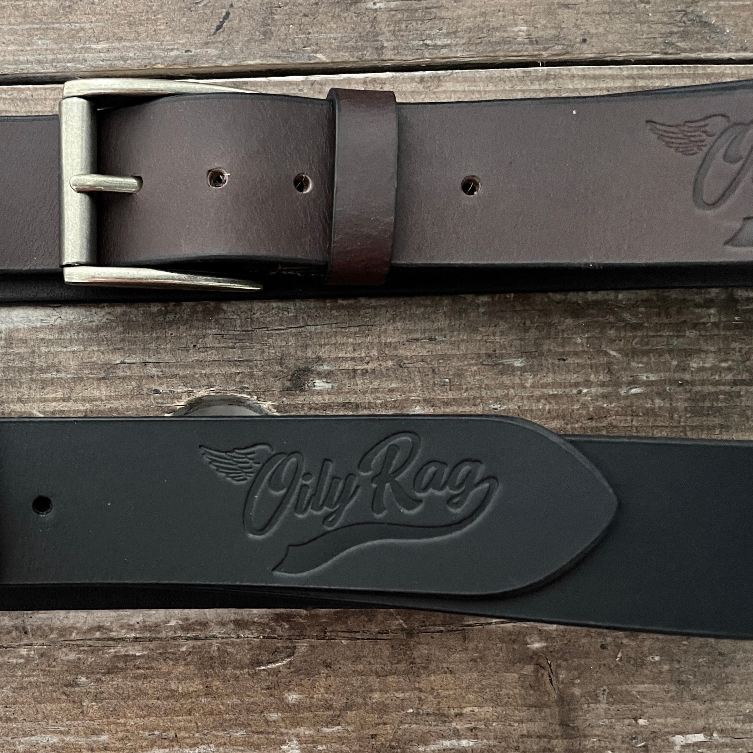 Oily Rag Co Mens Branded Leather Belt - Brown Leather