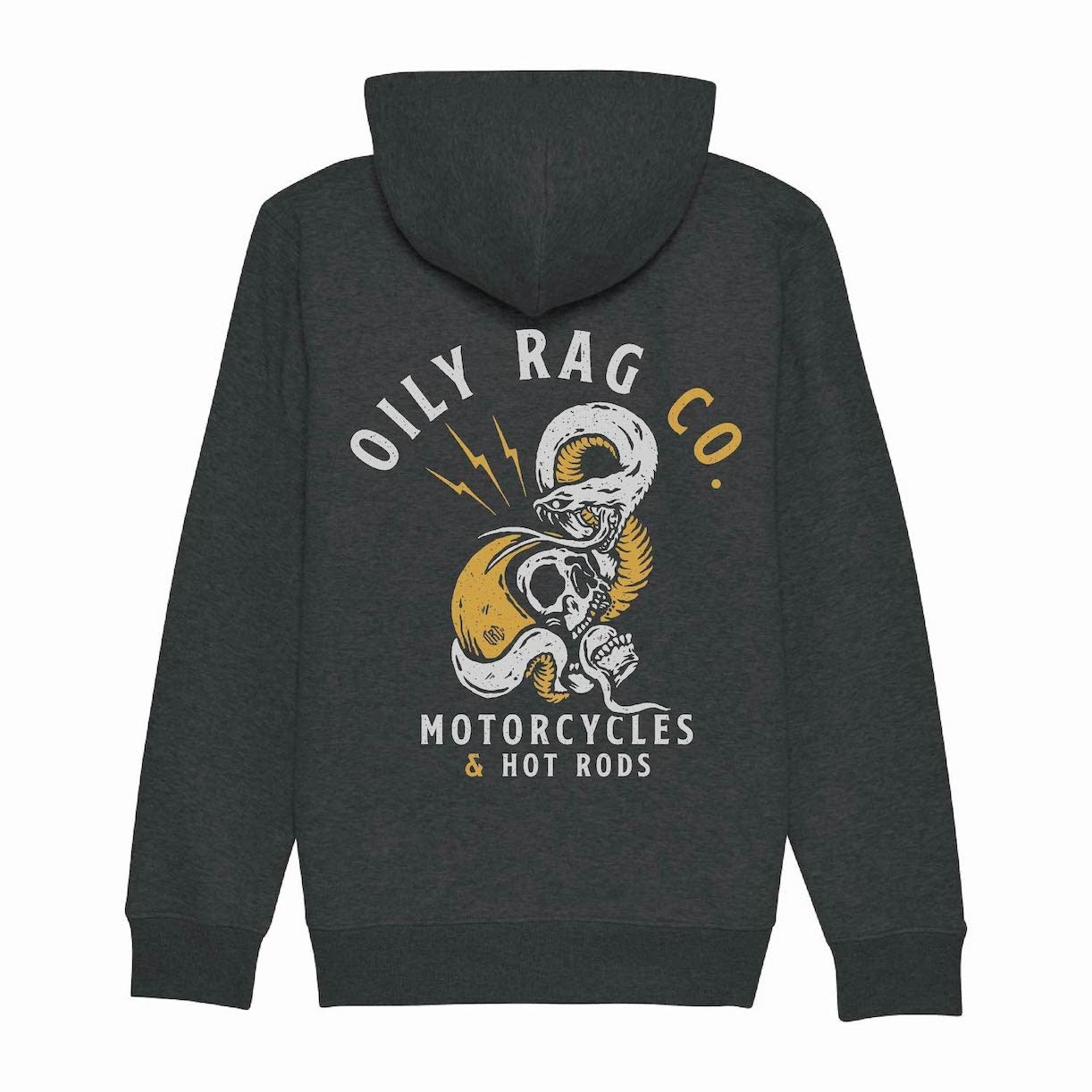 Skull n Snake Pullover Hoodie - Front / Back Print - DK Grey Heather | Oily Rag Co