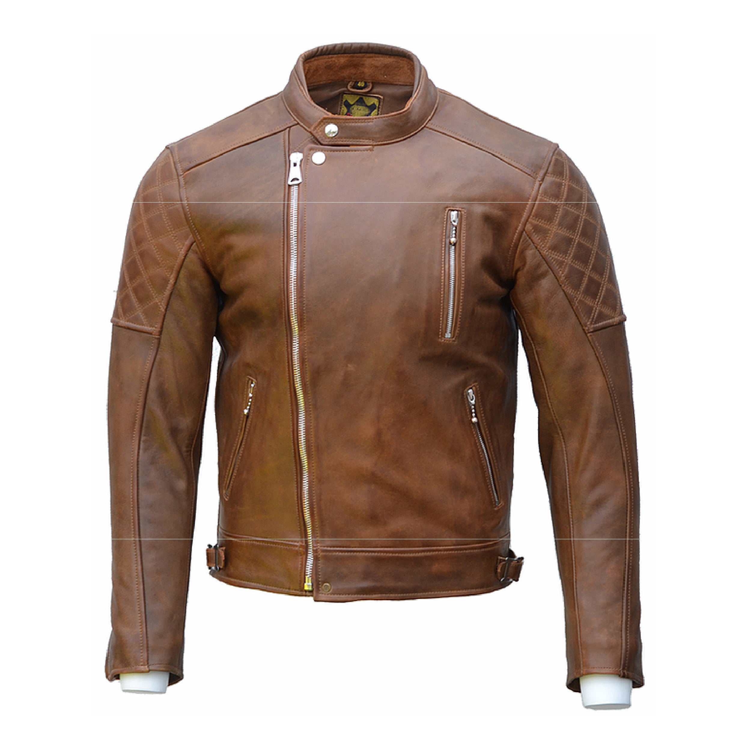 GOLDTOP BOBBER CE Armoured leather mens Jacket in Brown with Knox CE Level 1 shoulder and elbow armour UK FREE POSTAGE | Oily Rag Co