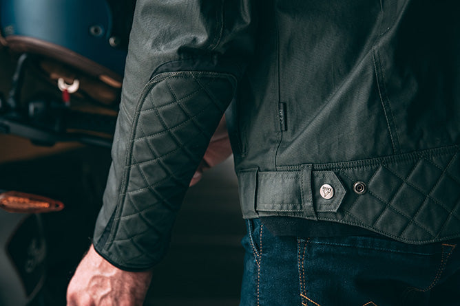 ByCity Mens Belfast Green Waxed Cotton Motorcycle Jacket