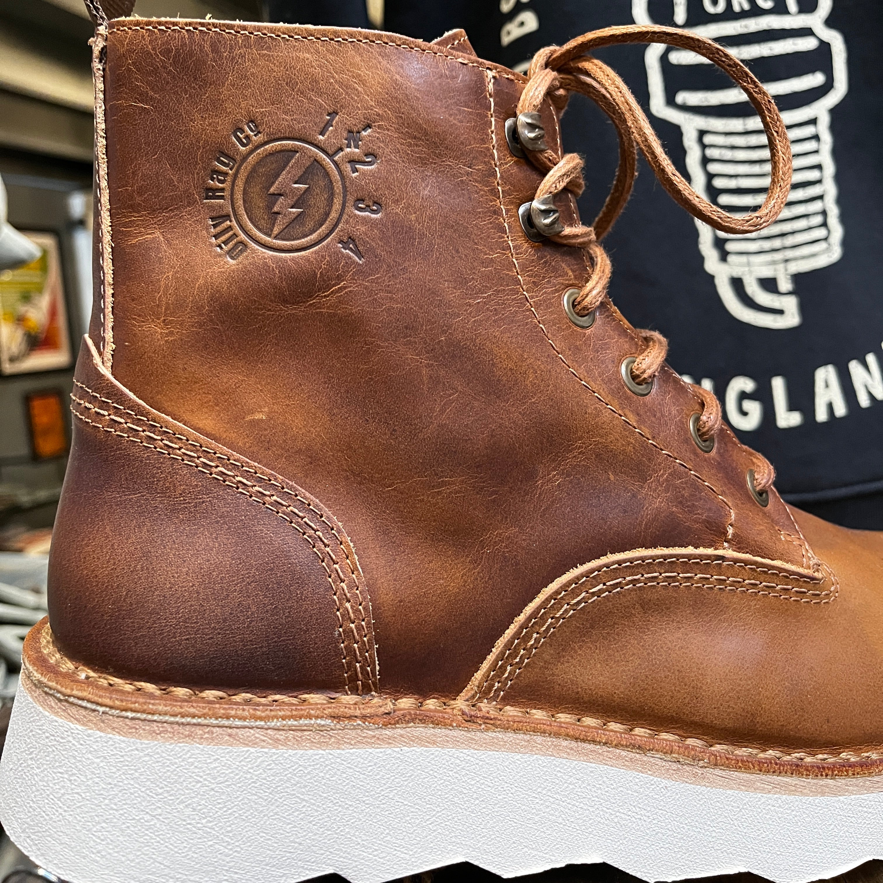 motorbike gear shift, motorcycle, shifter, laces up, mens boots, rubber sole, tan leather