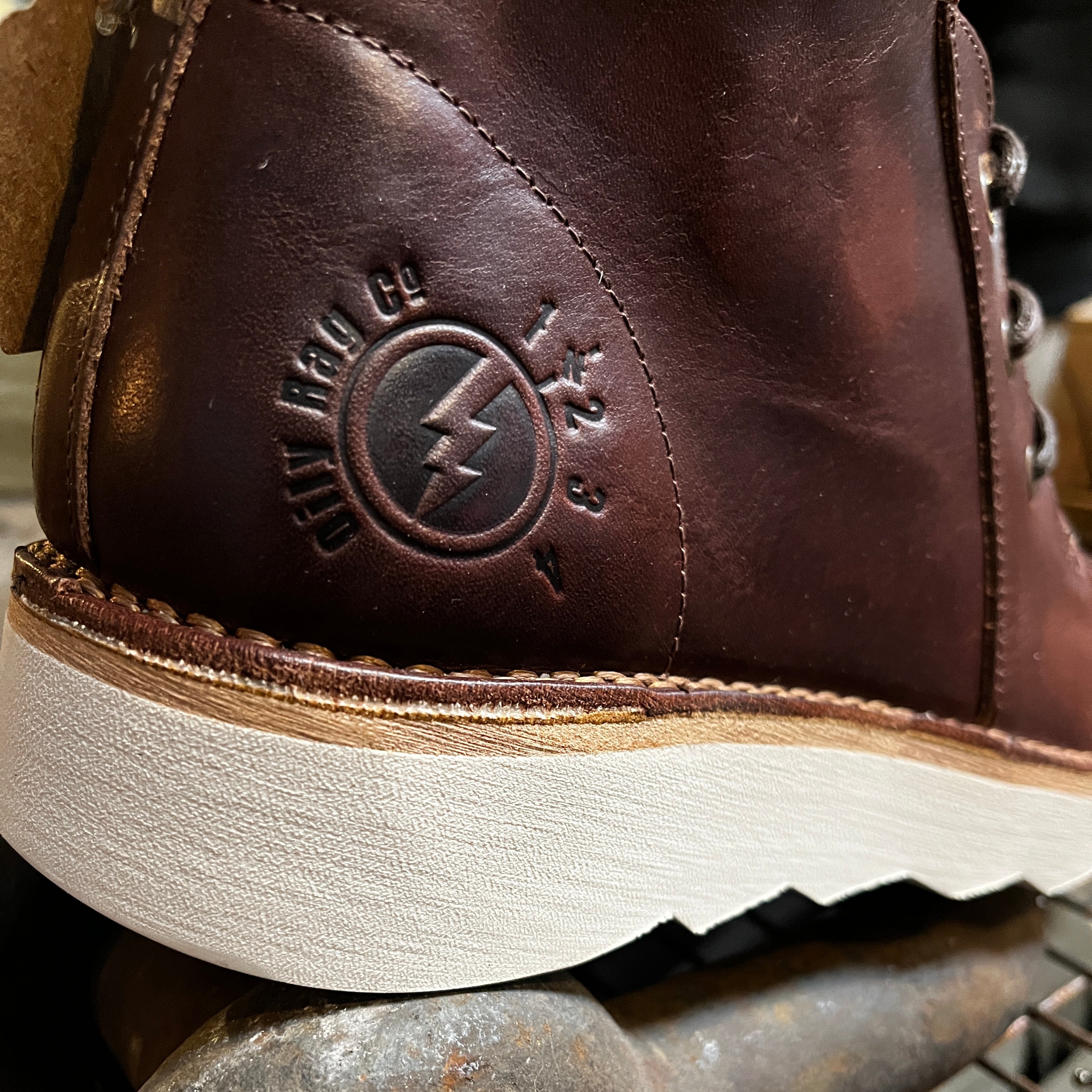 gear shift, shifter, ranger boot, white sole, mens leather ankle boot, brown leather