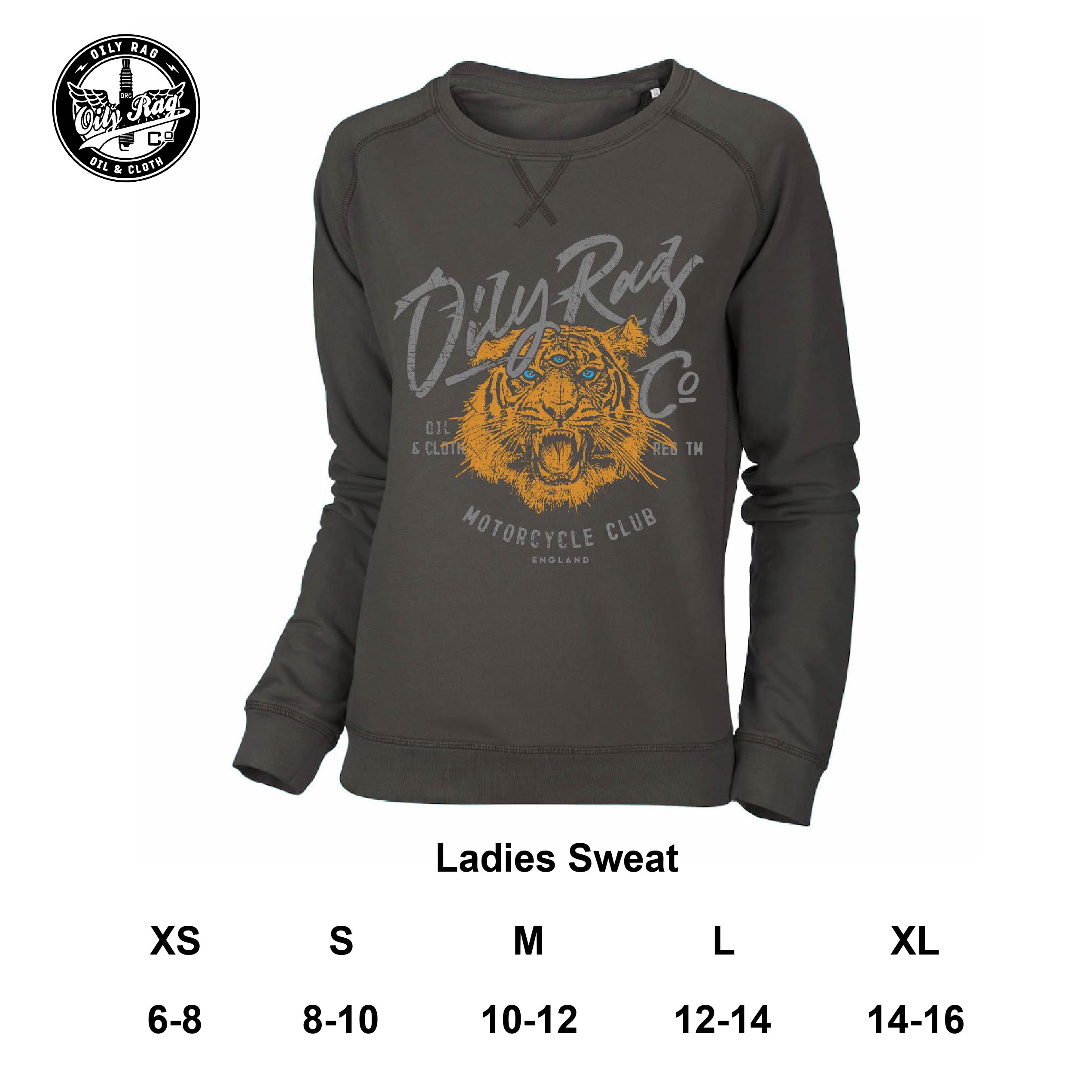 Womens Motorcycle Club Tiger Sweatshirt - Khaki Brown