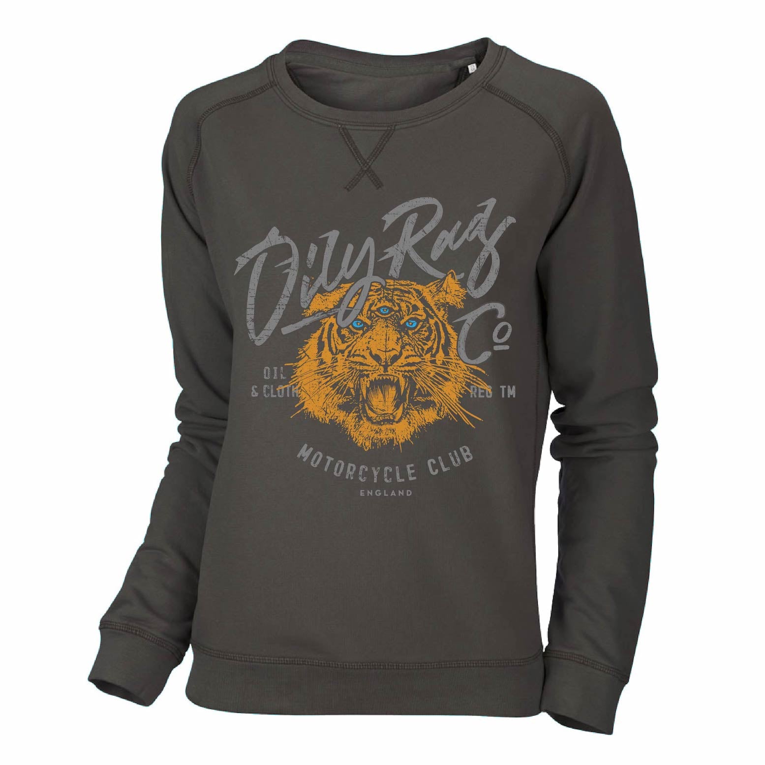 Womens Motorcycle Club Tiger Sweatshirt - Khaki Brown | Oily Rag Co