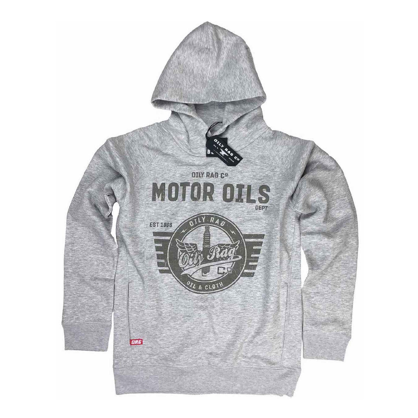 Motor Oils Pullover Unisex Hoodie - Grey Heather | Oily Rag Co