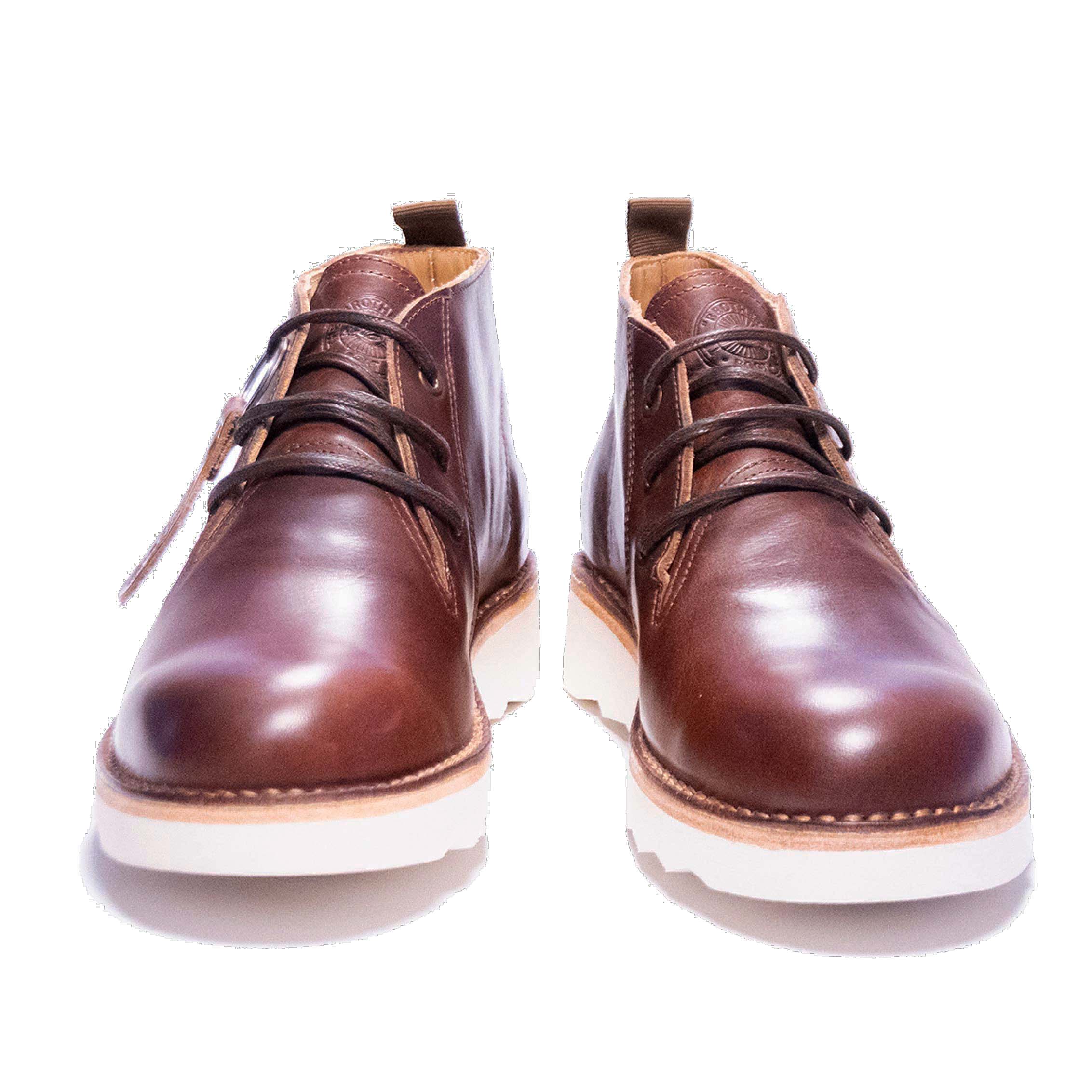 mens ankle boot, brown leather, lace u, white sole